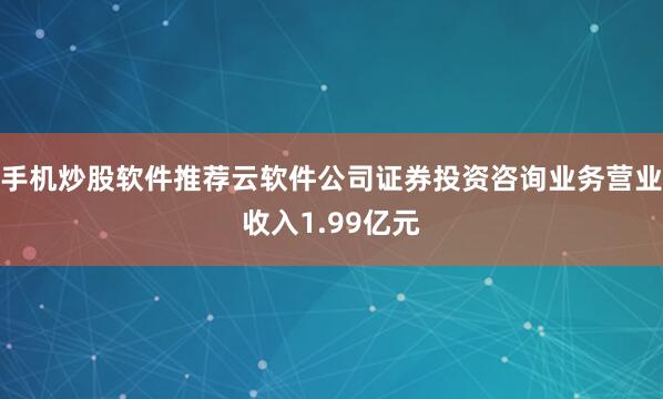 手机炒股软件推荐云软件公司证券投资咨询业务营业收入1.99亿元